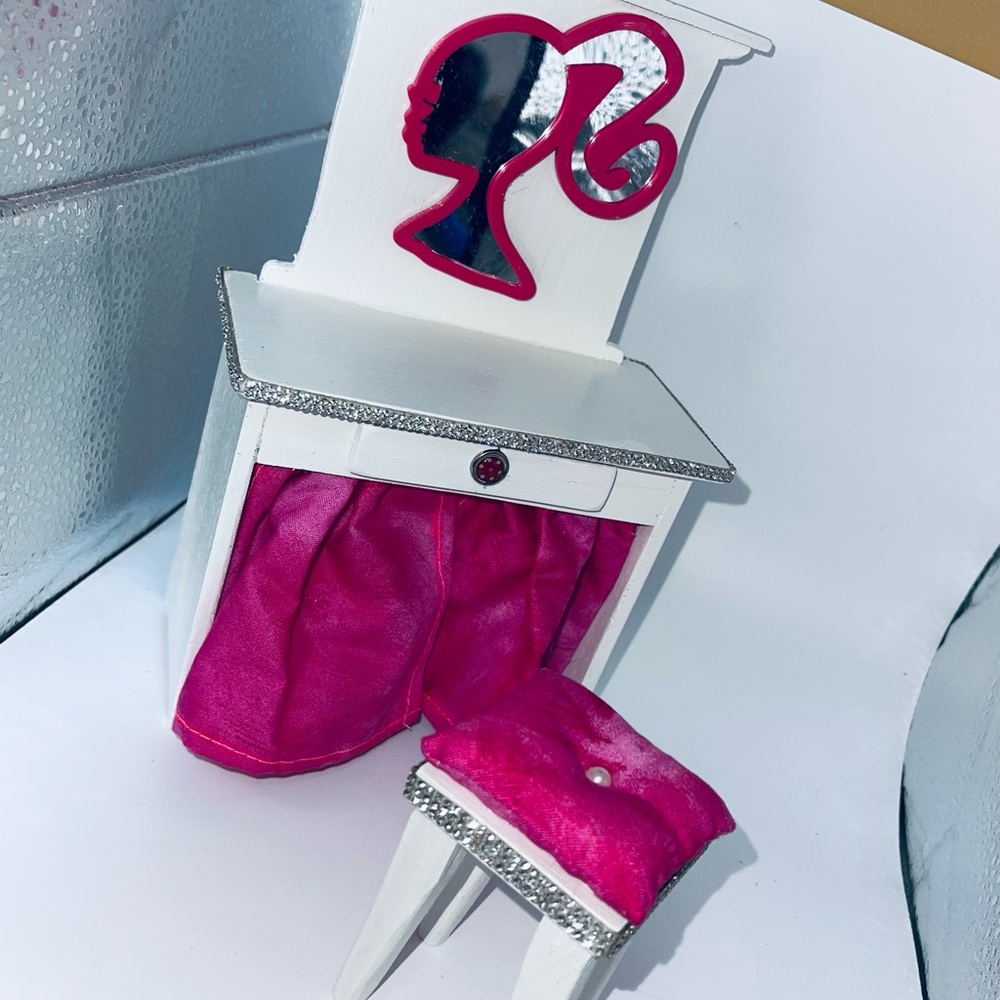 Pink and White Doll Vanity Set Barbie handmade OOAK!